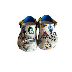 Disney Mickey Mouse Kids Crocs Size 10 Iconic Comfort Adjustable Strap White & B
